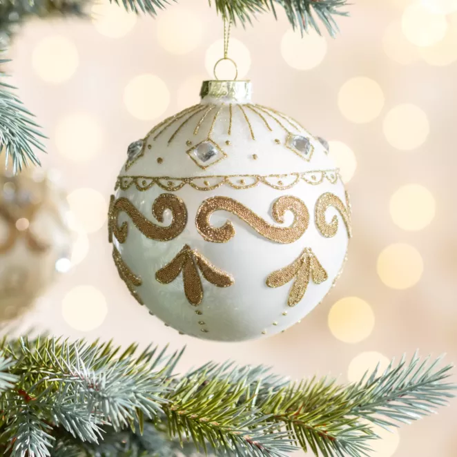 Szklana bombka choinkowa ręcznie zdobiona