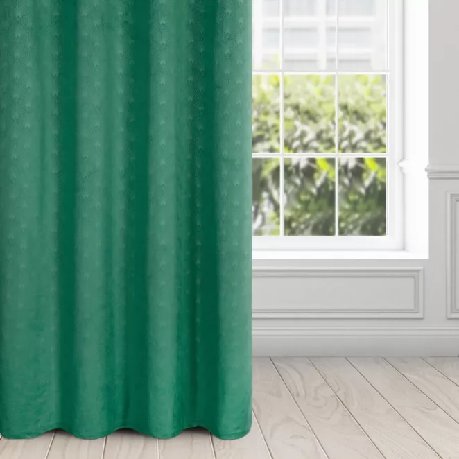 Zasłona zielona wzór geometryczny z wytłaczanego welwetu 140x250 cm przelotka - JULIA