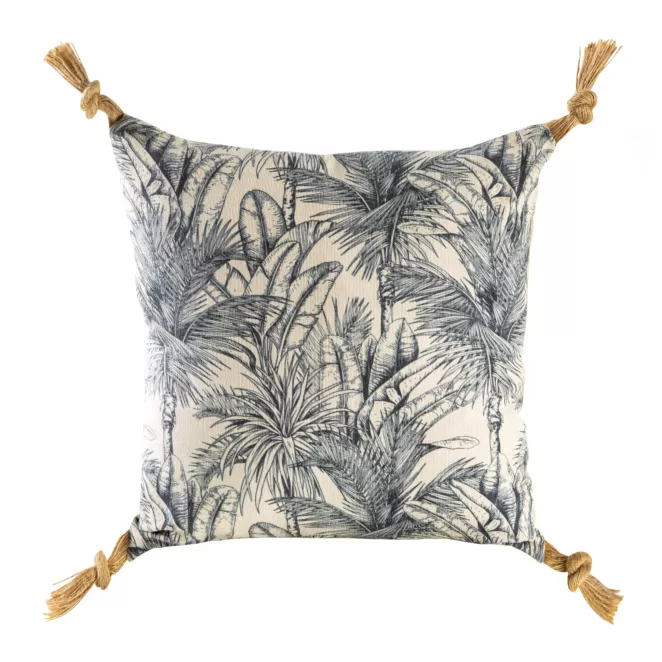 Poszewka na poduszkę 45x45 cm kolor beż, stalowy z ozdobnymi pomponami na rogach KIARA