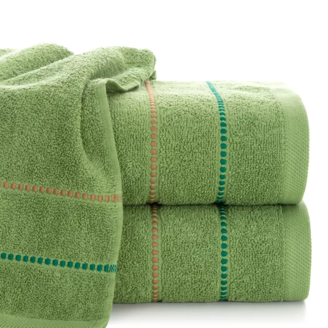 Ręcznik do rąk 30x50 cm bawełniany kolor zielony z kontrastującymi paseczkami 500 g/m2 SUZI