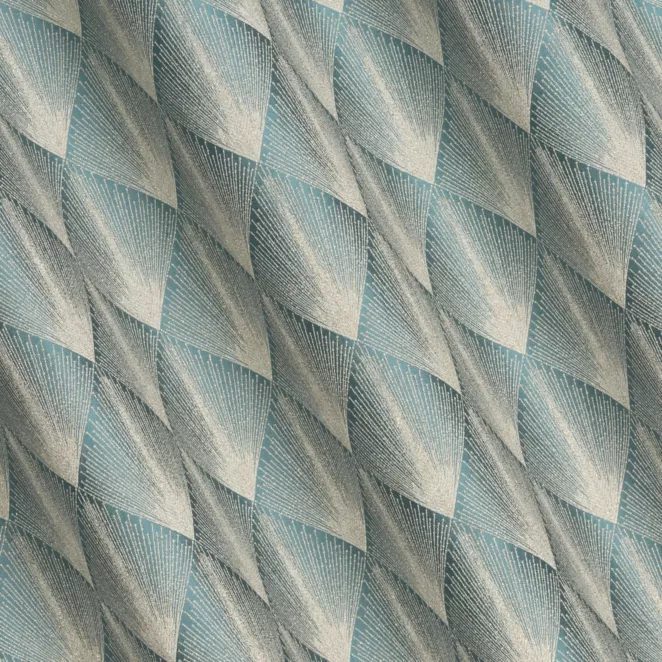 R181/4 Zasłona szyta na taśmie 5 cm miętowo złota z tkaniny w elegancki geometryczny wzór z błyszczącą nicią