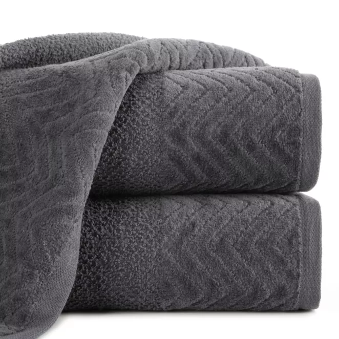 Ręcznik kąpielowy 70x140 cm bawełniany kolor grafitowy o ryżowej strukturze z welwetową bordiurą 500 g/m2 LOREN