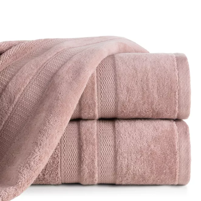 Ręcznik do rąk 30x50 cm bawełniany kolor pudrowy z welwetową bordiurą w pasy 500 g/m2 PORTO