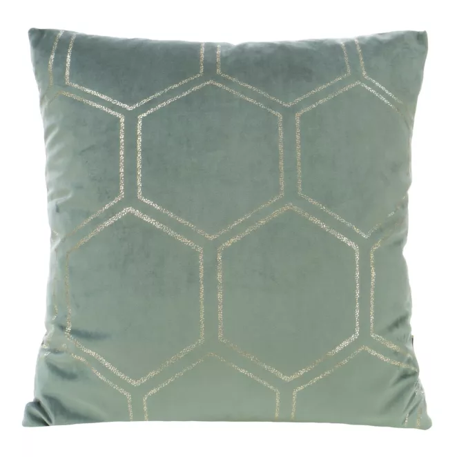 Poszewka na poduszkę 45x45 cm welwetowa miętowa ze złotym wzorem plastra miodu BLINK