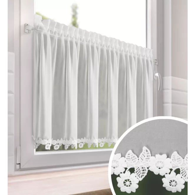 Zazdrostka biała z szyfonu zdobiona haftowaną aplikacją 60x150 cm taśma - LILI