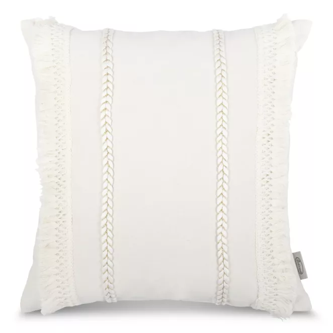 Poszewka na poduszkę 45x45 cm z bawełny kremowa z aplikacją z frędzlami BOHO