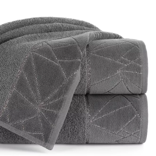 Ręcznik kąpielowy 50x90 cm bawełniany kolor stalowy zdobiony błyszcząca nicią CLEO