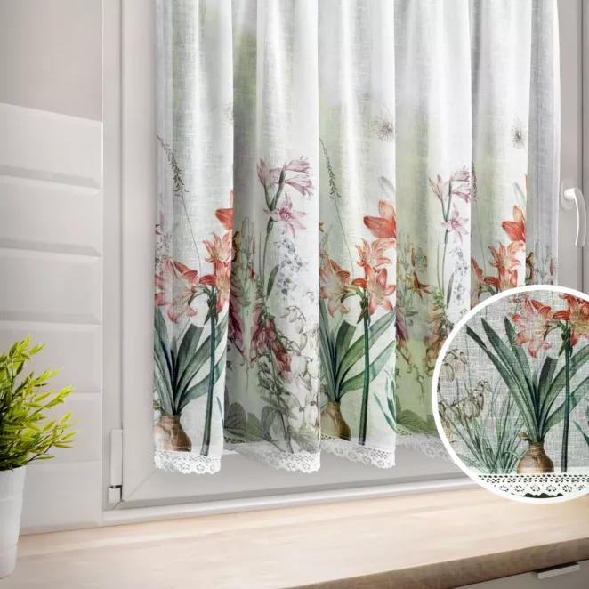 Zazdrostka biało, fioletowa z etaminy zdobiona nadrukiem letnich kwiatów 90x150 cm NEMEZJA