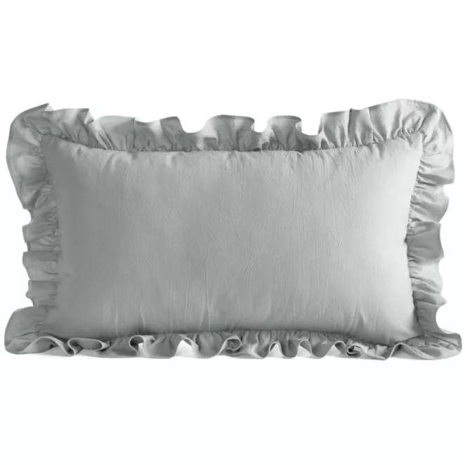 Poszewka na poduszkę 30x50 cm bawełniana z ozdobną falbanką srebrna