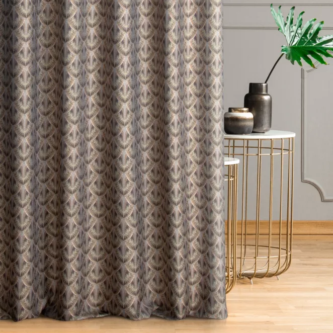 Zasłona szyta na taśmie 5 cm beżowo niebieska z miękkiej, lekko połyskującej tkaniny