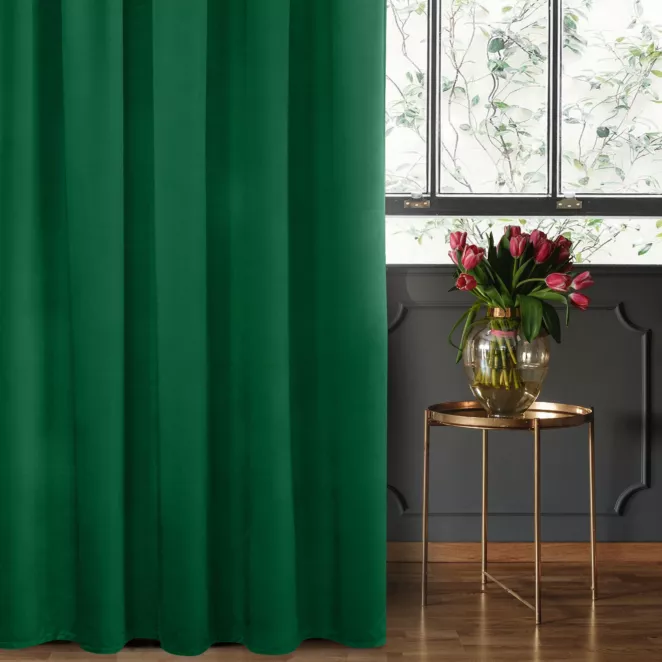 Zasłona welwetowa ciemnozielona gładka 140x270 taśma - SIBEL - Pierre Cardin