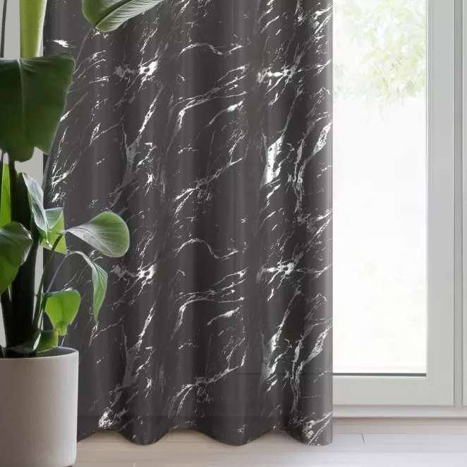 Zasłona stalowo, srebrzysta zdobiona nadrukiem marmurku 140x250 cm przelotka LANI