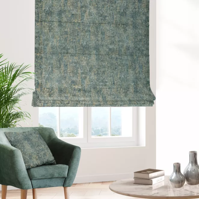 Roleta rzymska miętowo szampańska z tkaniny welwetowej z nadrukiem