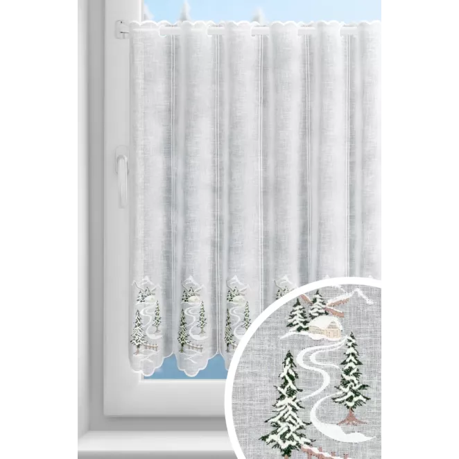 Tkanina firanowa zazdrostka z etaminy zdobiona świątecznym haftem