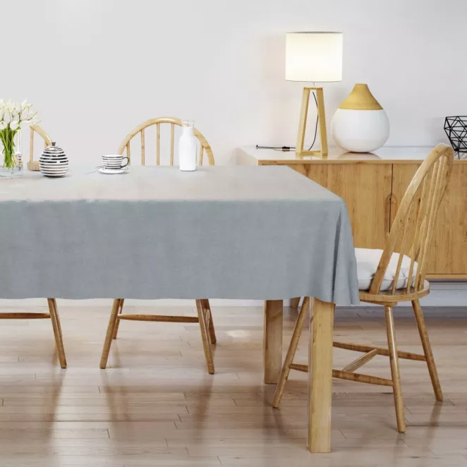 Obrus szyty ENYA srebrny z miękkiej półmatowej tkaniny welwetowej