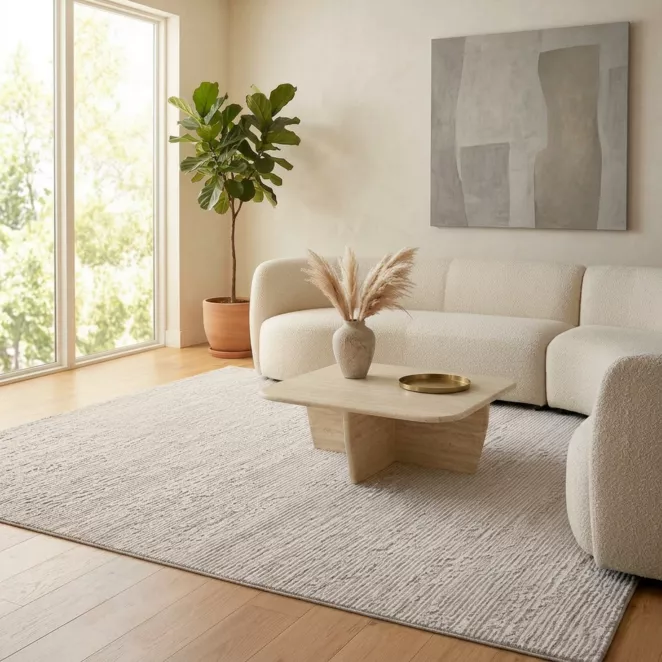 Dywan 60x100 cm biały, jasnoszary o eleganckiej, minimalistycznej strukturze SALENA 8