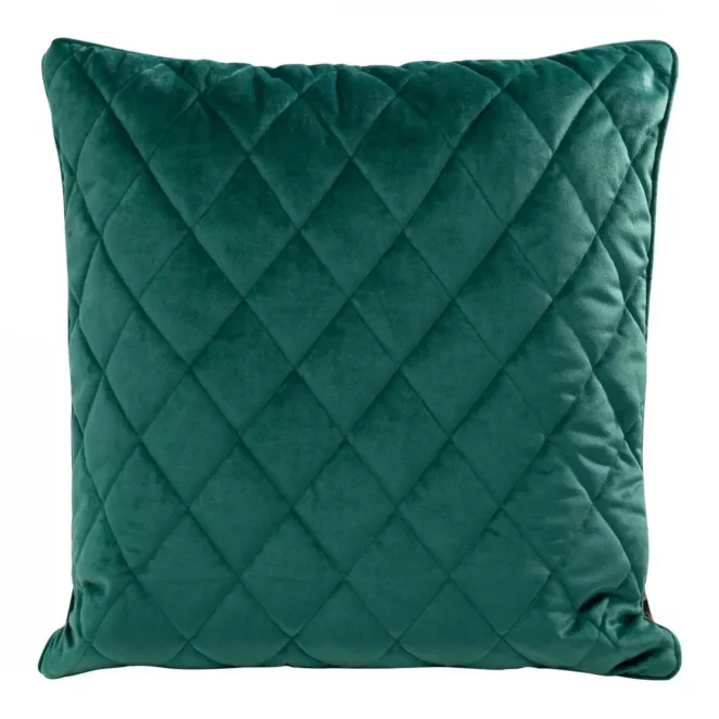 Poduszka 50 x 50 cm ciemnoturkusowa pikowana we wzór karo z ozdobną wypustką na brzegach VELVET 28