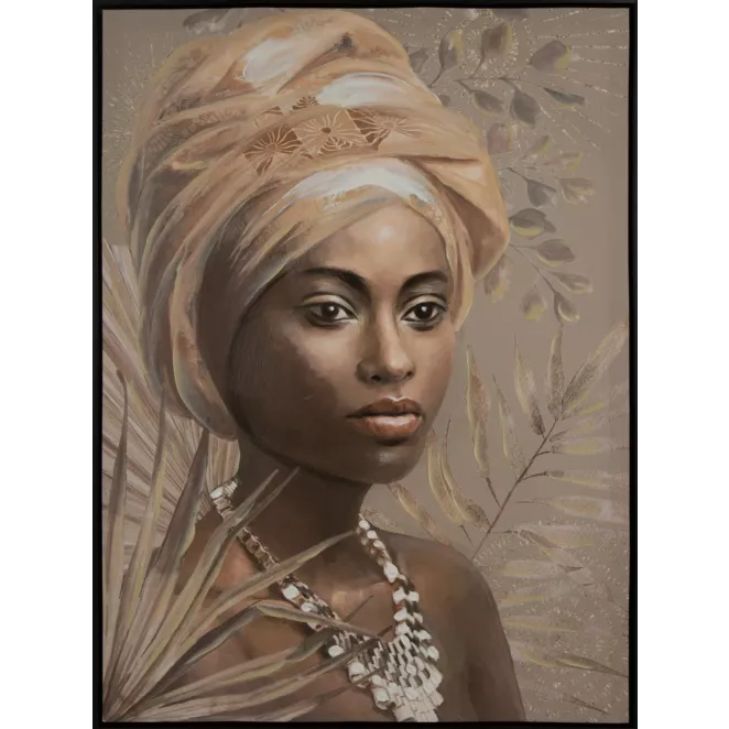 Obraz ETNO ręcznie malowany na płótnie egzotyczny portret kobiety w czarnej ramie