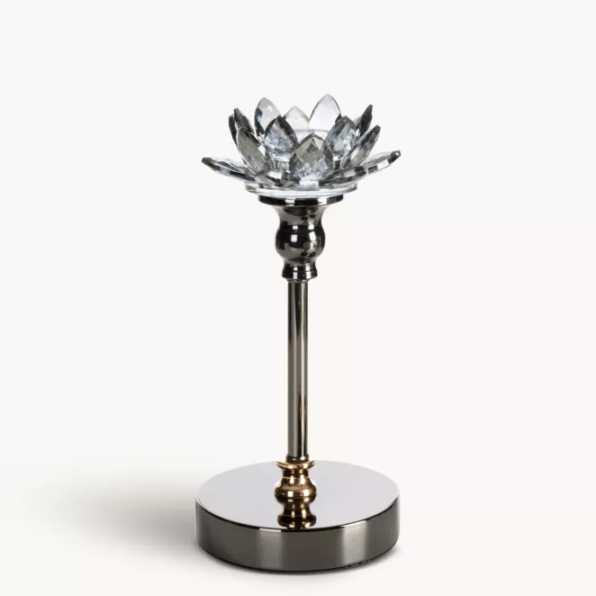 Świecznik dekoracyjny czarno, grafitowy o kształcie kwiatu lotosu rozmiar 12x24 cm DALIA