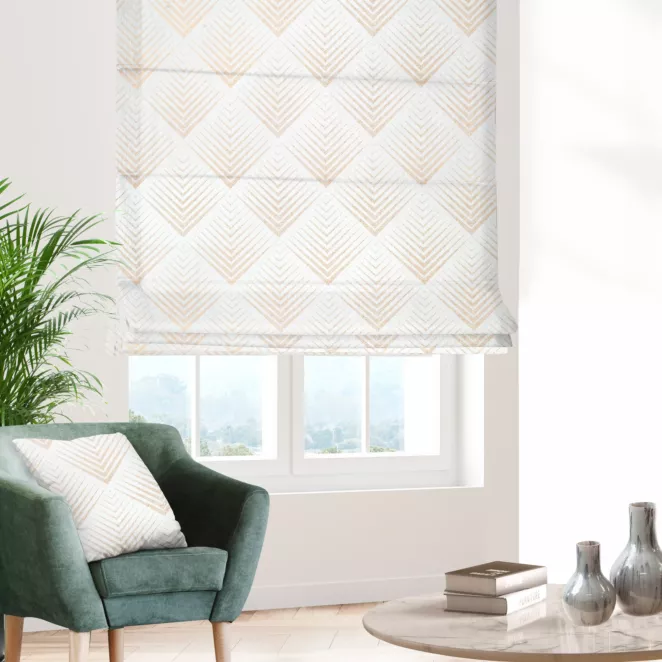 Roleta rzymska naturalno złota z miękkiej tkaniny welwetowej ze złotym nadrukiem