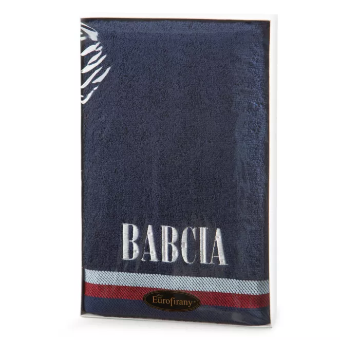 Zestaw upominkowy, ręcznik bawełniany 50x90 cm kolor granatowy z haftem BABCIA