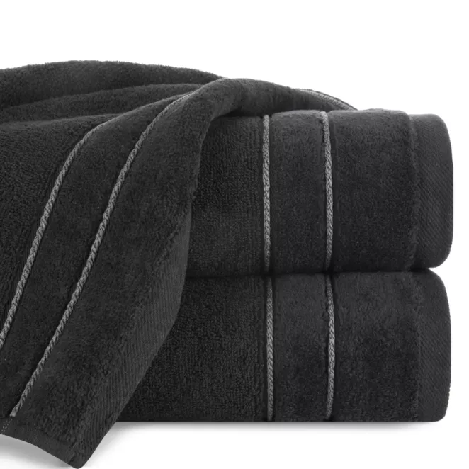 Ręcznik kąpielowy 50x90 cm bawełniany kolor czarny z kontrastującymi paseczkami 500 g/m2 SIBEL