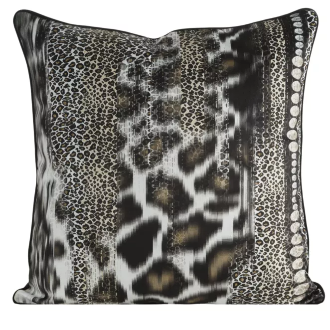 Poszewka na poduszkę 60x60 cm  welwetowa czarno, beżowa z designerskim nadrukiem i wypustką na brzegach EVA 22 A Eva Minge