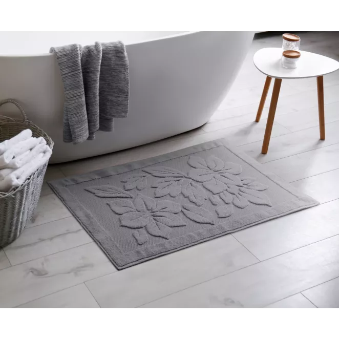 Dywanik łazienkowy bawełniany 60x95 cm zdobiony wytłaczanym roślinnym motywem