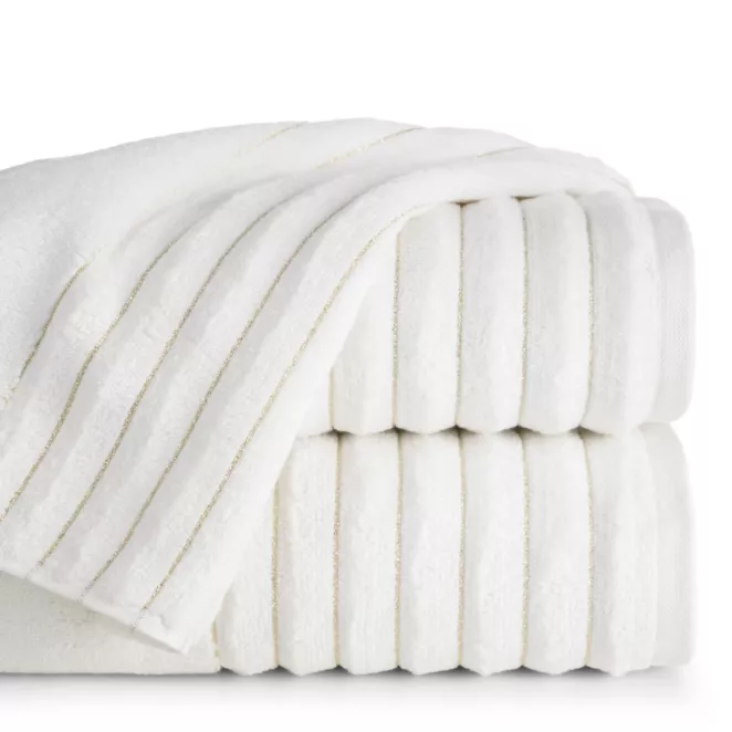 Ręcznik kąpielowy 70x140 cm kolor kremowy zdobiony prążkami z błyszczącej nici 500 g/m2 LUNARI