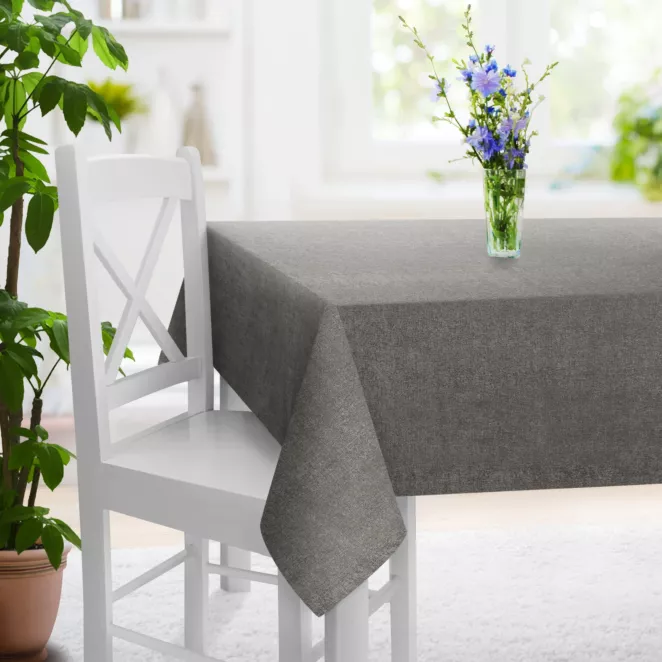 Obrus szyty popielaty z miękkiej w dotyku tkaniny szenilowej
