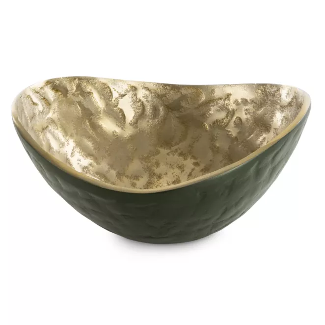 Metalowa misa PEDRO o falujących brzegach zielono-złota