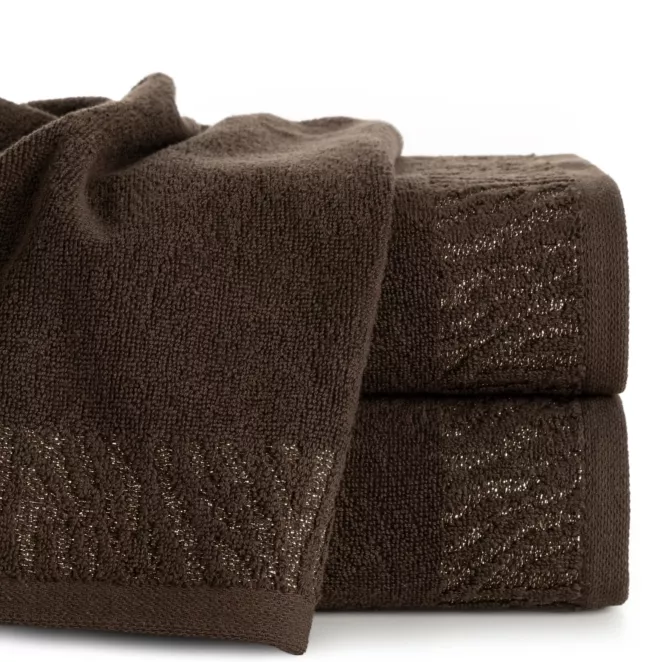 Ręcznik do rąk 30x50 cm bawełniany kolor brązowy z ozdobną błyszczącą bordiurą 500 g/m2 MARGO