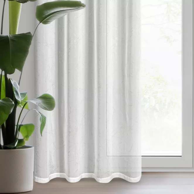 Firana biało, szampańska zdobiona marmurkowym nadrukiem 140x250 cm przelotka HERA