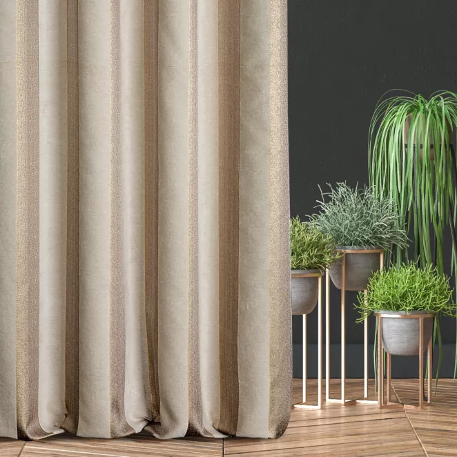 Zasłona szyta na taśmie 5 cm złota z szenilowej tkaniny w klasyczne pionowe pasy przetykane błyszczącą nicią