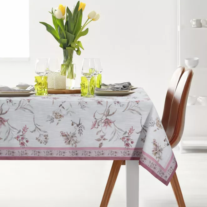 Obrus naturalno, beżowy 140x220 cm SUMMER 6 zdobiony nadrukiem kwiatów