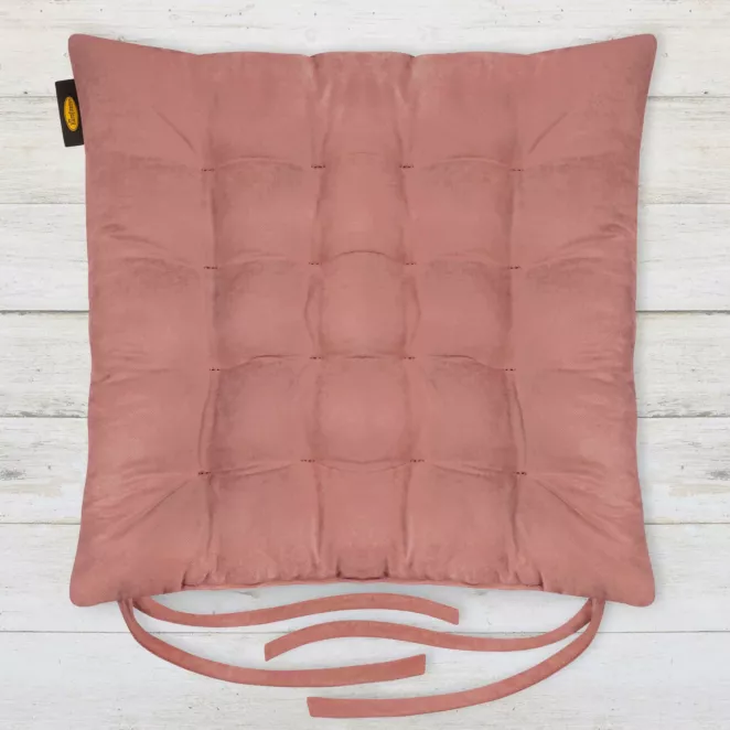 Poduszka na krzesło 40 x 40 x 6 cm welurowa różowa z szesnastoma pikowaniami ADORE