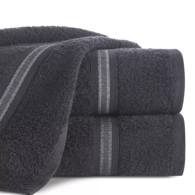 Ręcznik do rąk 30x50 cm bawełniany kolor czarny z bordiurą w kontrastujące pasy 500 g/m2 TRIS