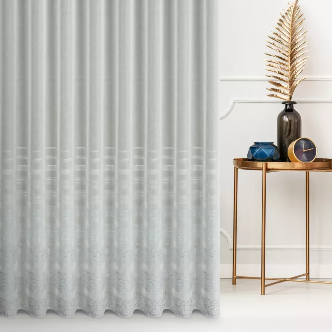 Firana szyta na taśmie 5 cm naturalno kremowa zdobiona poziomymi pasami o naturalnym splocie