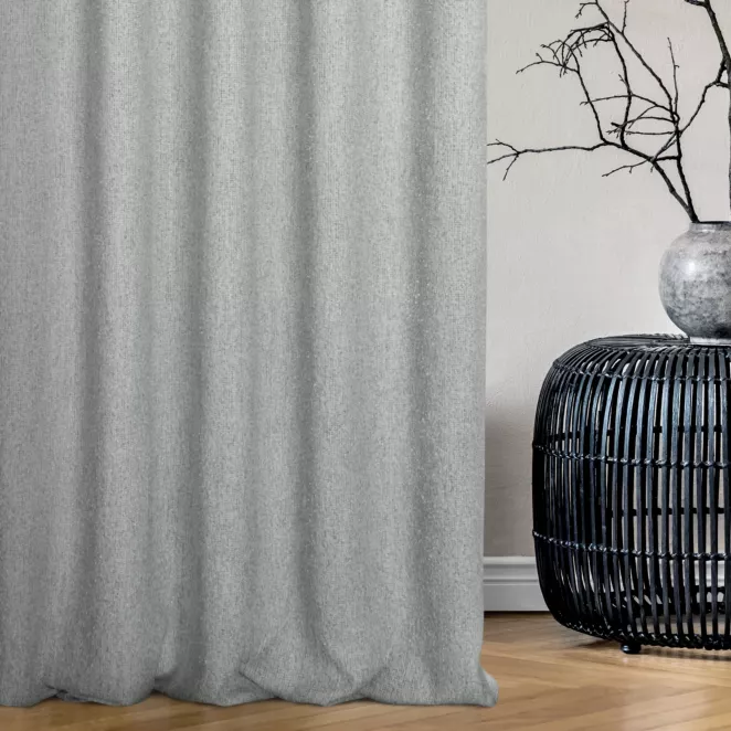 Zasłona szyta na taśmie 5 cm szara z tkaniny typu bukla z efektem melanżu