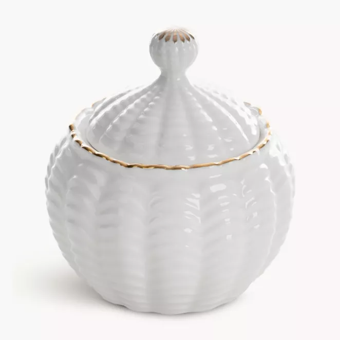 Pojemnik ceramiczny dekoracyjny kremowo-złoty z wypukłym wzorem średnica 10x11 cm GAIA