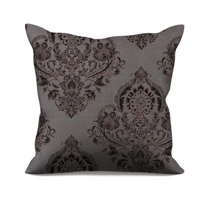Poszewka szyta grafitowa tkanina w ornamentowy wzór, z dodatkiem połyskującej nici