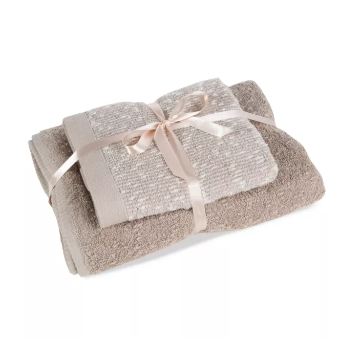 Zestaw ręczników bawełnianych na prezent 2 szt kolor jasnobeżowy,beżowy z efektym bukli 550 g/m2 TAMINA