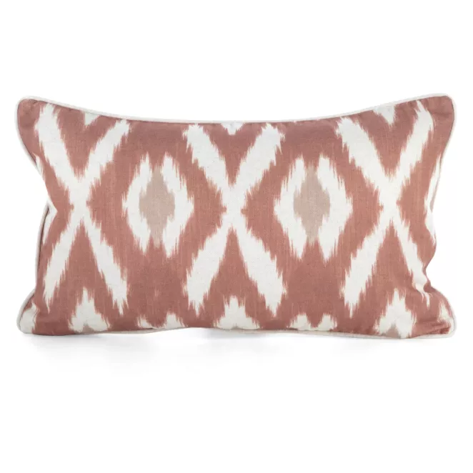 Poszewka na poduszkę 30x50 cm bawełniana z dodatkiem lnu zdobiona geometrycznym nadrukiem ceglasto, kremowa LEN