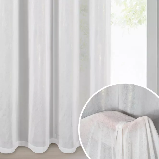 Firana biało, szampańska z szyfonu zdobiona szampańskim nadrukiem 140x250 cm przelotka MISSY