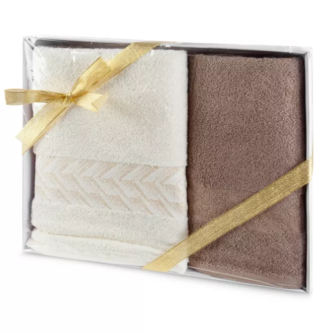 Zestaw ręczników bawełnianych na prezent 2 szt kolor kremowy, beżowy 450 g/m2 GLOW