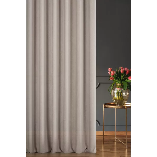 Zasłona szyta na taśmie 5 cm ciemnobeżowa z tkaniny w stylu eko z efektem melanżu