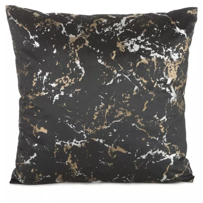 Poszewka na poduszkę 45x45 cm czarna z szenilowej tkaniny z wytłaczanym wzorem roślinnym DORI