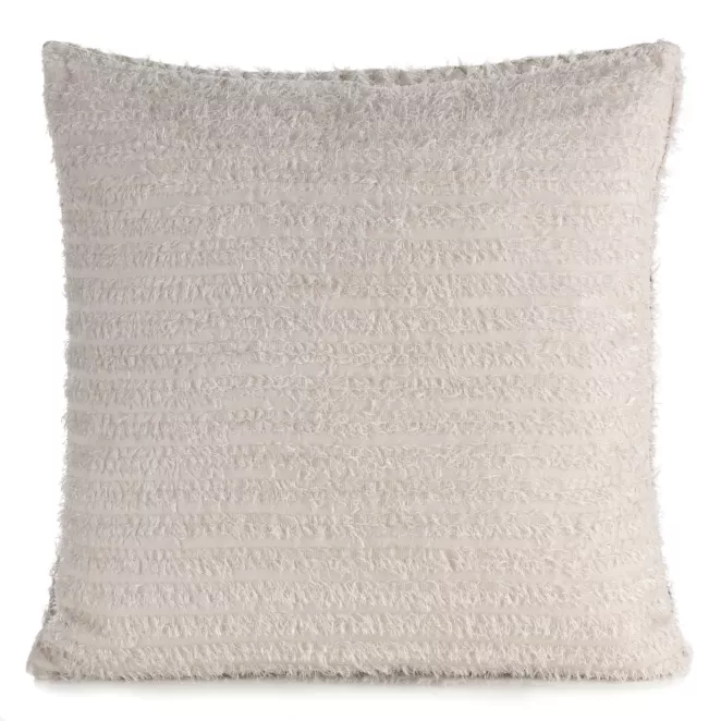 Poszewka na poduszkę 45x45 cm z tkaniny szyfonowej kolor beżowy zdobiona moherową nicią REINA Eva Minge