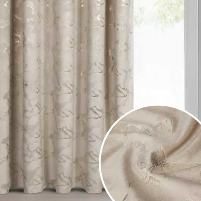 Zasłona beżowo, szampańska welwetowa zdobiona błyszczącym nadrukiem 140x270 cm taśma - RAJA