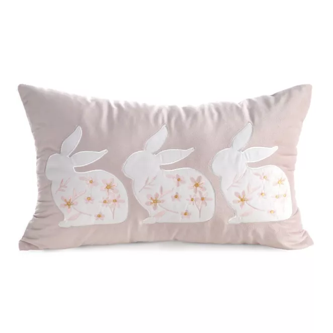 Wielkanocna poszewka na poduszkę 30x50 cm z aplikacja zajączka jasnoróżowo, biała WIOSNA 132